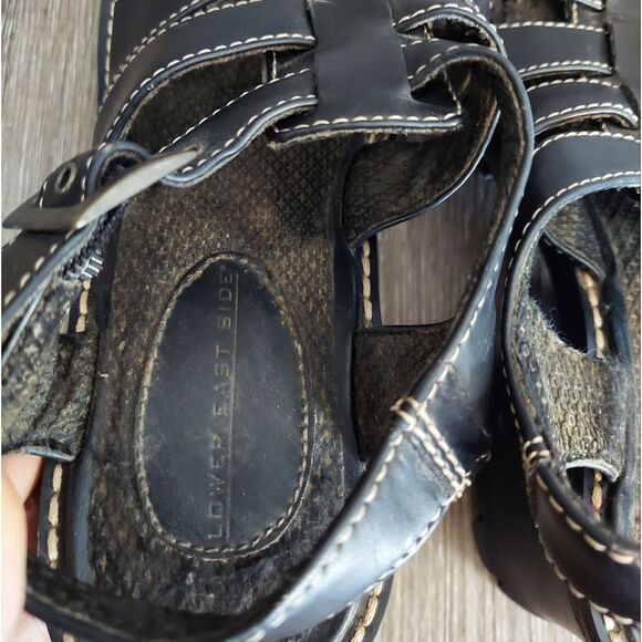 Vintage 90s Lower East Side Black Chunky Heel Platform Fisherman Sandals Size 7 - Picture 6 of 8